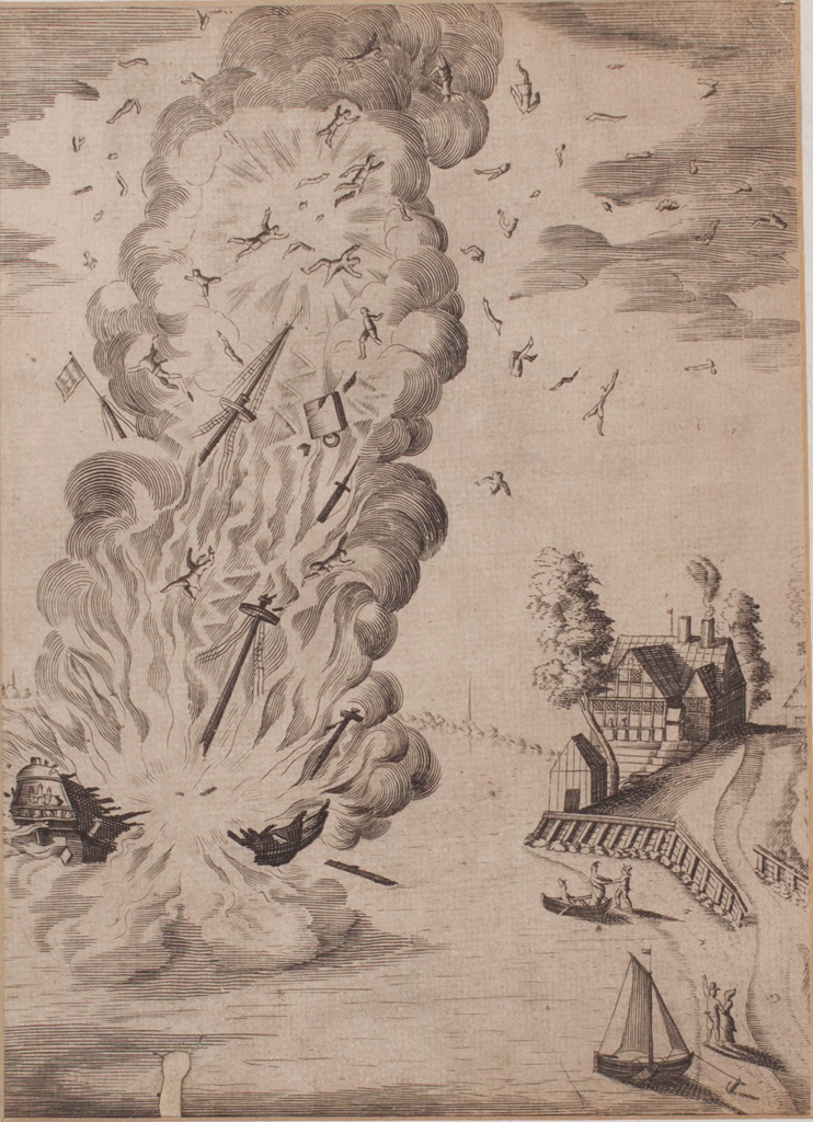 Schiffsexplosion bei Neumühlen am 2. Juli 1622", Kupferstich, Historische Museen Hamburg/Museum für Hamburgische Geschichte Inv.-Nr.: E 1894,79 CC BY-NC-SA-4.0