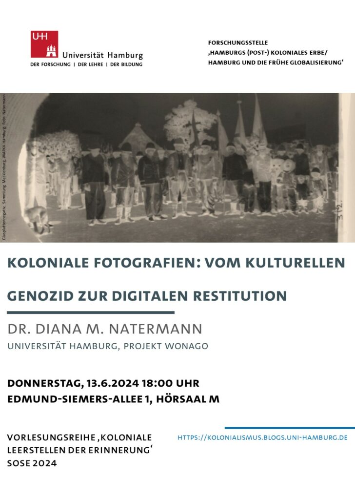 Plakat zum Vortrag 'Koloniale Fotografien: Vom kulturellen Genozid zur digitalen Restitution'